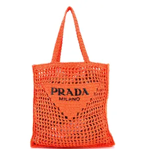 Pre-owned PRADA Raffia Tote Bags REBAG Triangle Logo Open Tote by Rebag