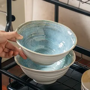 Handmade Irregular Ceramic Bowl Set, Salad Dessert Soup Bowls, Unique Vintage Ramen Noodle Bowl, Durable Crafted Design