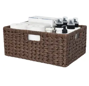 Large Wicker Basket, Decorative Woven Basket for Storage, Wicker Basket with Handles, Waterproof Storage Basket for Shelves, 1-Pack