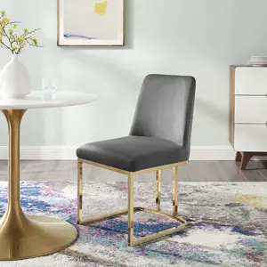 Modway Amplify Sled Base Performance Velvet Dining Side Chair in Gold Gray