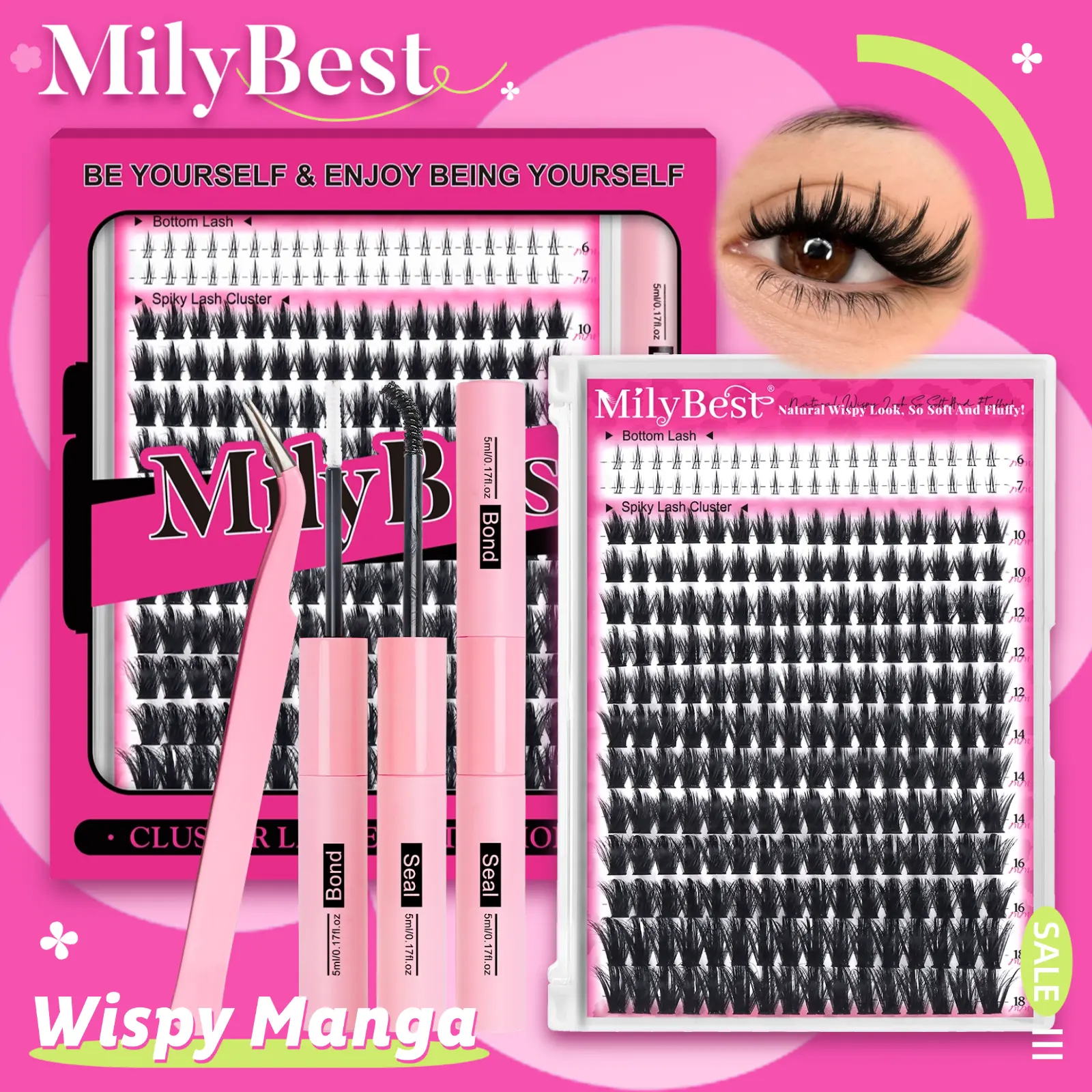 Milybest 100D Wispy Lash Clusters Kit 10–18mm | Natural  D Curl DIY Lash Extensions Soft Individual Cluster Lashes