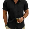 Men's Casual Beach Tropical Breathable Linen Turn-Down Collar Button Short Sleeve Shirt, Collared Shirts, Button Down Front, Comfortable and Stylish Summer Wear for Men, Menswear