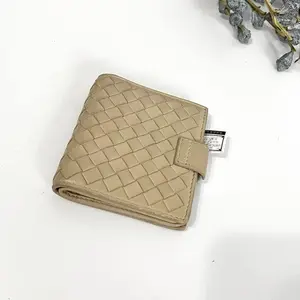 Pre-owned Bottega Veneta Nappa Wallet Intrecciato Woven Bifold Snap Khaki LNL0327