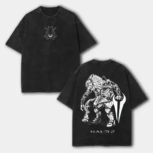 Halo 2 Master Chief Arbiter Energy Sword Graphic Tee Mens Oversized Vintage Washed T Shirt Heavyweight Cotton Nostalgic Gamer Apparel Retro Y2K Streetwear Casual Summer Tops Trending Tiktok Viral Unisex Video Game Outfit