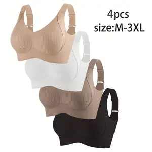 4-piece seamless women’s bra set — Full-cup design that lifts and supports the back; lightweight and breathable; wireless; stylish V-neck; suitable for yoga, fitness, and everyday wear; fashionable sports bra; comfortable fit; sports top bra