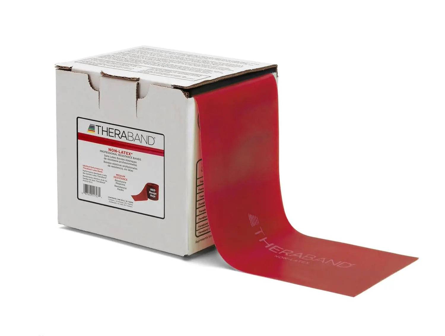 THERABAND Resistance Band 50 Yard Roll, Medium Red Non-Latex Professional Elastic Bands For Upper & Lower Body Exercise, Physical Therapy, Pilates, & Rehab, Dispenser Box, Level 3
