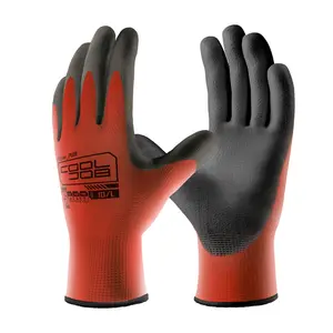 COOLJOB 12/60/120 Pairs Safety Work Gloves Pack Bulk with Grip PU Coating（Red）