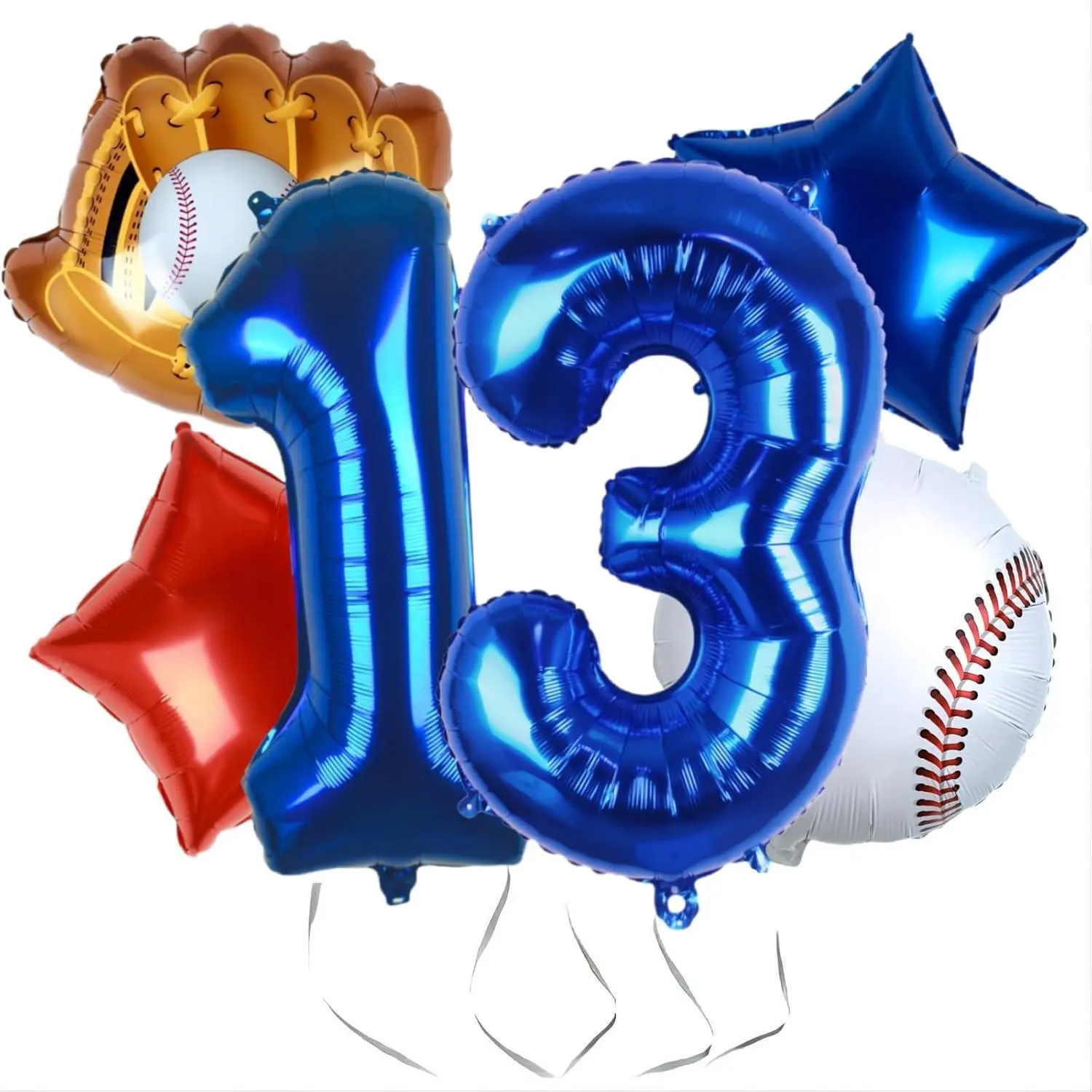 Baseball Balloons 13Th Birthday Decorations For Boy, Baseball Birthday Decor Teenager Sports Theme Party Supplies, 32Inch Foil Mylar 13 Balloon Blue Red White Sports Balloon Arch Kits