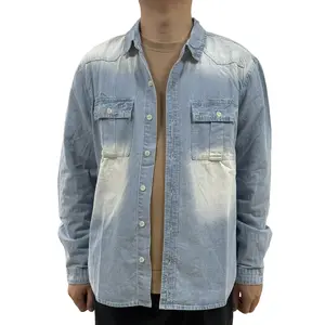 WIRDATRD Men's Cotton Flap Pocket Long Sleeve Button Up Plain Denim Shirt for Going Out Work Commute College Fall Menswear Comfortable Classic Style