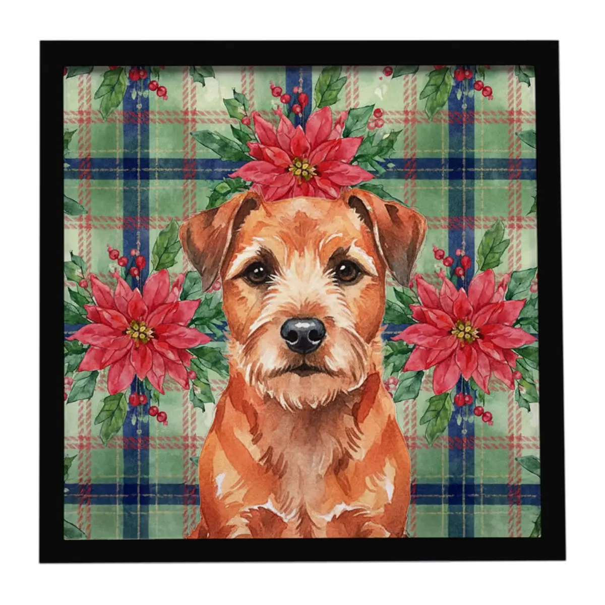 Carolines Treasures WDK8527MFP88 8x8 in. Aluminium Plaid Red Border Terrier Christmas Poinsettia Flowers Wall Print Framed Metal Artwork, Home Decor Hanger, Holiday Gift