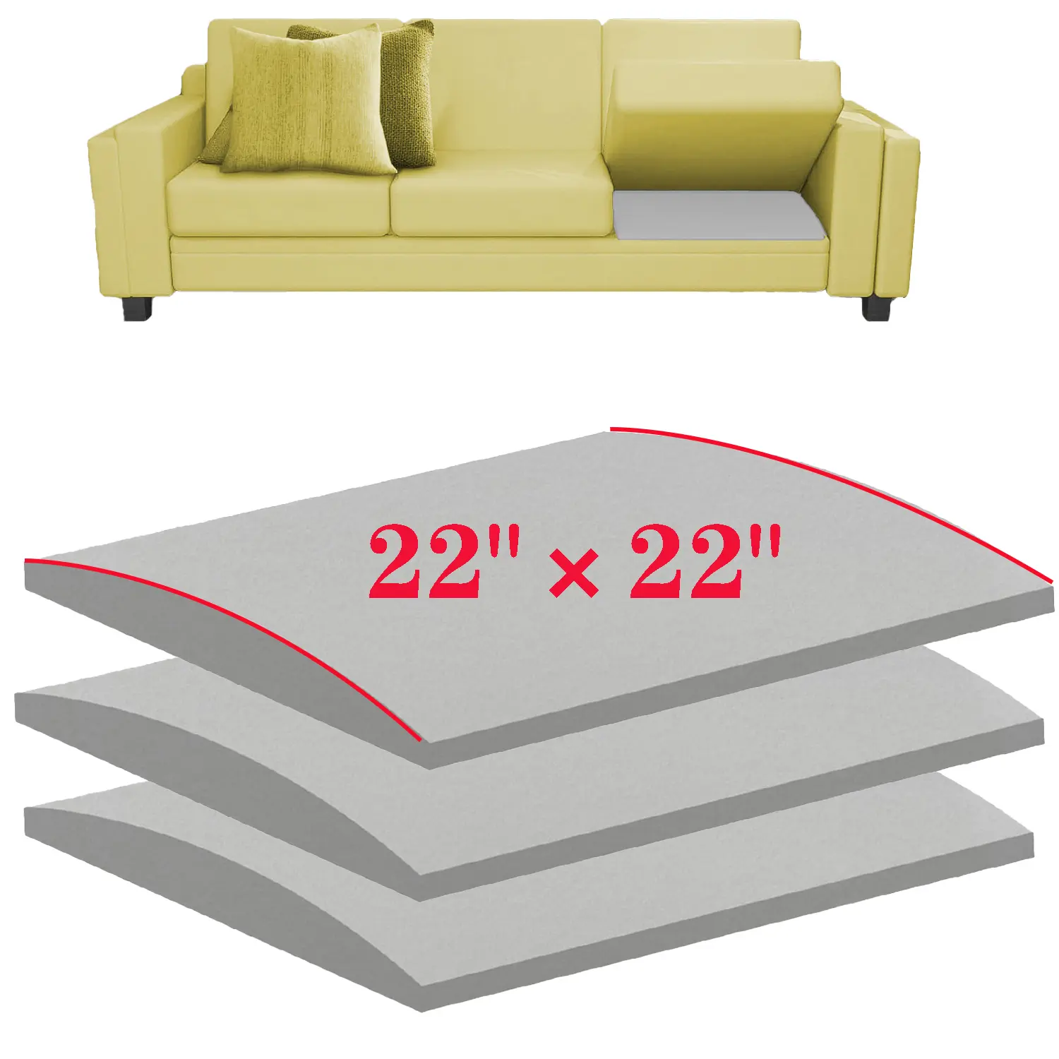 Gray/Black Curved High-Density Support Pad, for Solving Sunken Seat Problems, Insertable High-Rebound Sofa Pad, Couch Seat Pad, Fixes Sofa Sunken Areas to Improve Comfort, Dimensions: 22"X22"x2", Soft Padded Cushion, Durable Cushions