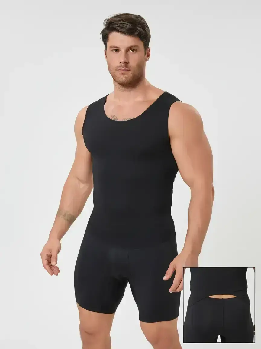 Men's Shapewear Jumpsuit, Abdominal Control Tight Fit, Breathable Comfort Back Waist Opening, Daily Running Exercise Wear