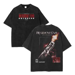 Resident Evil Outbreak Exclusive Limited Heavyweight Boxy Washed Graphic Tee Vintage Y2K Streetwear Casual Premium Cotton Unisex Top Ideal Daily Outfit Gift For Adult Game Fans Menswear Fashion Apparel