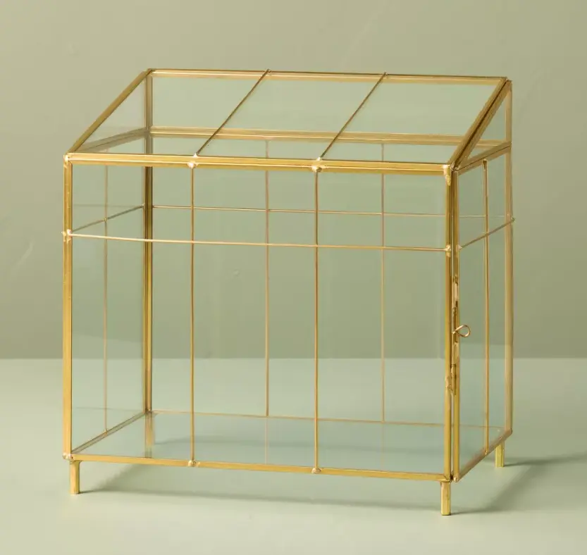 Brass Frame Mini Greenhouse Glass Terrarium Tabletop Plant Display Case