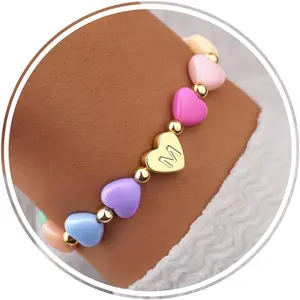 Bracelets for Teen Girls Kids Women, Cute Preppy Letter A-Z Charm Bracelet for Little Girls Bulk, Colorful Personalized 3-18 Year Old Birthday Gifts for Mom, Ganddaughter, Sisters, Toddler