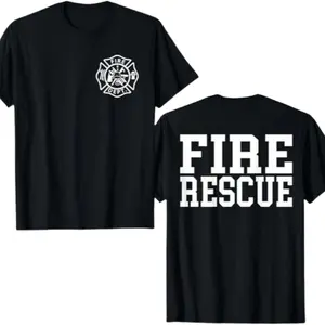 Fire Rescue T-Shirt, Fire Dept. Logo Tee, Black Firefighter Shirt for First Responders & Firefighter Supporters, Perfect Gift for Firefighters and Rescue Teams Classic Cotton