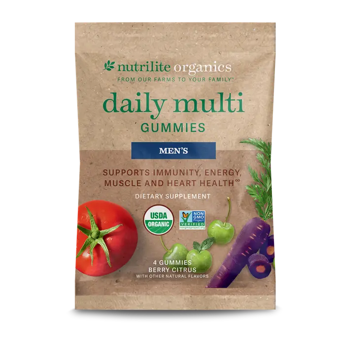 Amway Nutrilite Organics Men’s Daily Multi Gummies Samples 10 Packs | Organic Multivitamin Gummies with Plant Nutrients for Men | Mixed Berry Flavor | Pectin Gummies | Individual Sample Packs | Nutrilite Organics Gummies | 10 Packs | Mixed Berry Pack Sets
