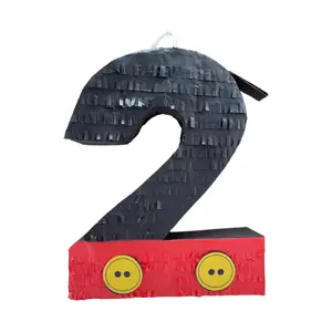 APINATA4U Black & Red Number Two Pinata with Yellow Buttons - Kids Birthday Gift 20 X 16 X 4 Inches