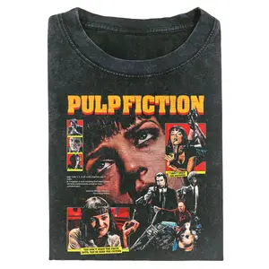 Pulp Fiction Graphic T-Shirt, Mia Wallace Vintage Collage Movie Poster Artwork, Unisex Streetwear Tee For Classic Film Lovers, Retro Cinema Streetwear Outfit
