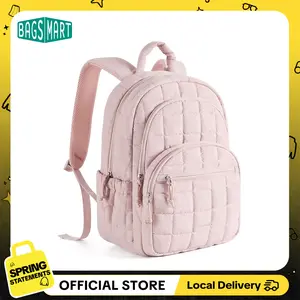 BAGSMART Quilted Laptop Backpack for Women–Regular Size with 32OZ Pockets Water-Resistant College & Travel Backpack, Fits 15.6”Laptop SpringStatements