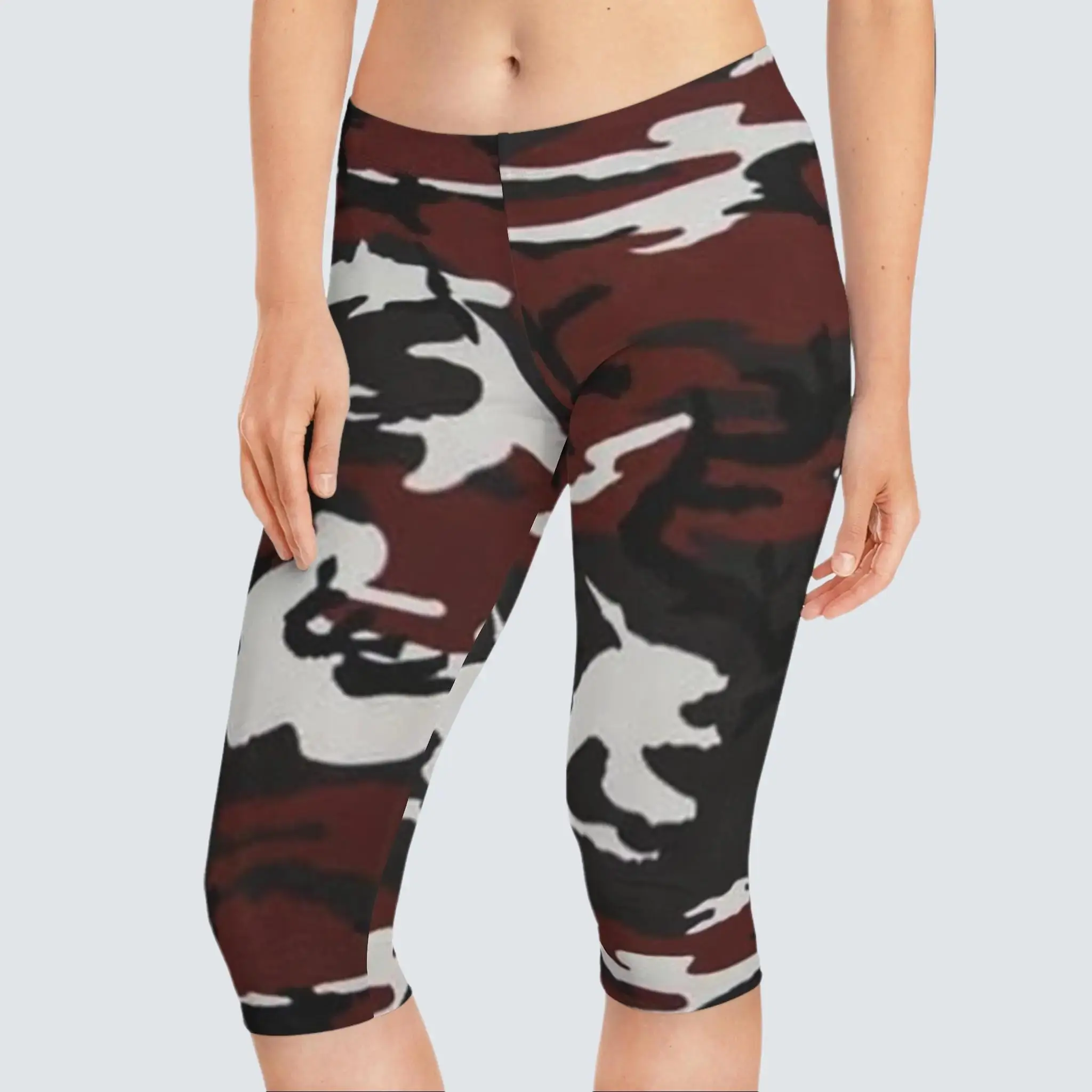 Garnet and Black Capri Leggings for Women with Mid Waist Fit - Fabric capri legging Womenswear Bottom