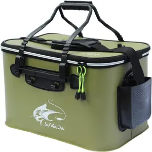 Fishing Bucket,Foldable Fish Bucket, Multi-Functional EVA Fishing Bag for Outdoor, Live Fish Lures Bucket and Fish Protection Bucket,10GAL/8GAL/6GAL/4.8GAL/3GAL Live Fish Container (6GAL/ArmyGreen)