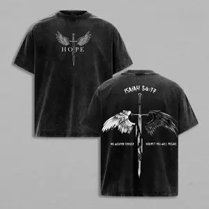valentine shirts Isaiah 54:17 Bible Verse T-Shirt Washed , No Weapon Formed Christian Shirt, Sword and Angel Wings Faith Streetwear Graphic Tee, HOPE Jesus Apparel Church Outfit Gym Pump Cover Menswear Top Man Tshirt Crewneck Casual