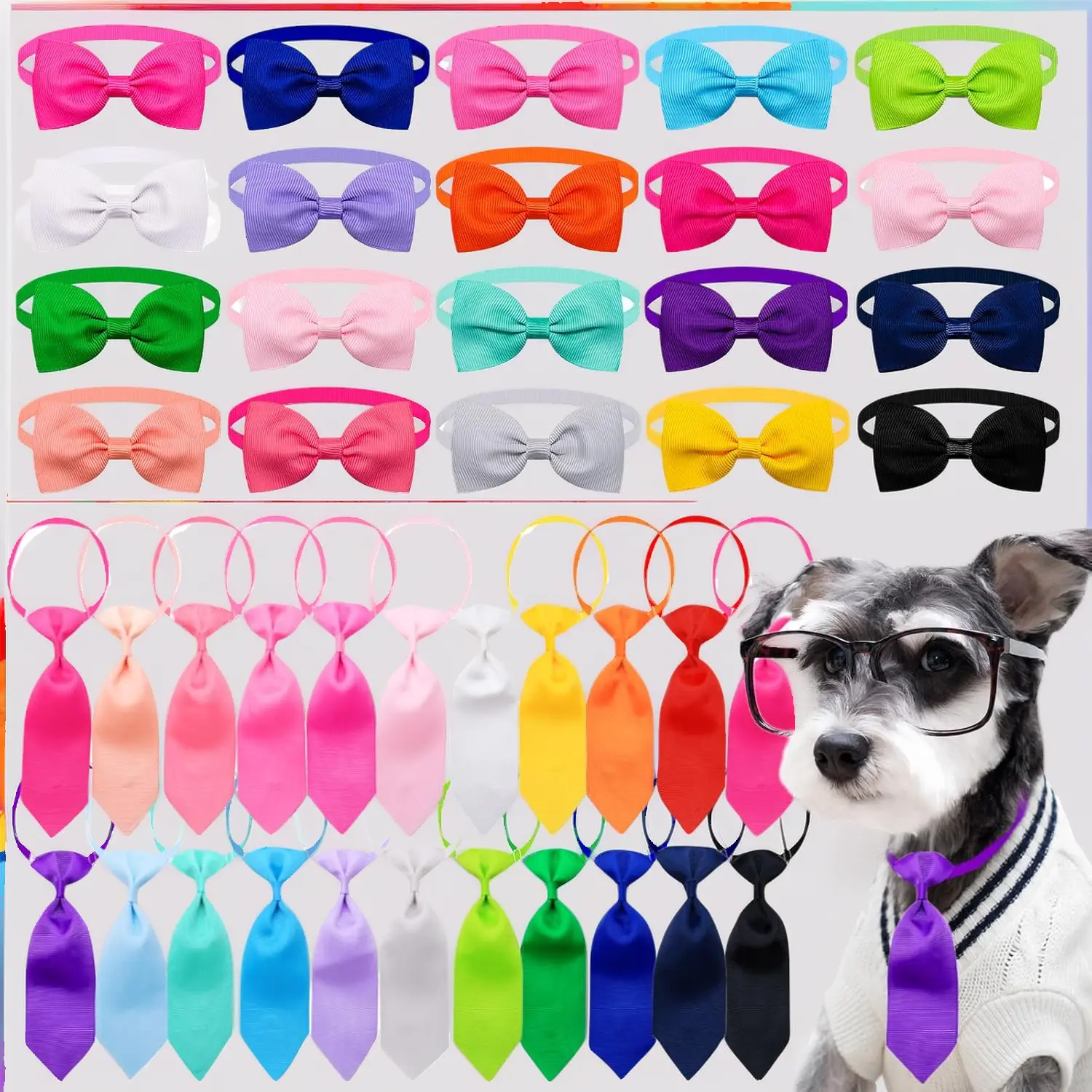 40-PCS Bulk Puppy Bowtie Set - Solid Color Adjustable Collar Dog Bow Ties, Polyester Fiber Lightweight Pet Grooming Accessories for Small-Medium Dogs, Daily Wear, Parties, For Puppies