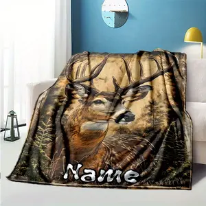 Personalized Deer Print Blanket - Polyester Custom Name Throw for Sofa, Chair, Bed - Cozy & Warm for Winter Reading & Travel - Perfect Gift for Family & Friends