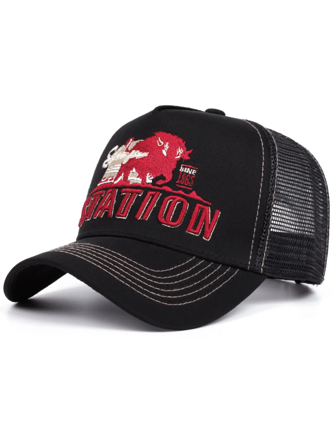 2025 Fashion and Personalized New STATION Bull Graphic Trucker Hat Men's Street Dance Hip Hop Hat Women's Outdoor Cycling Sunshade Skateboard Hat Daily Wear Decorative Baseball Hat Breathable Heat Dissipation Net Hat Trucker Cap Adjustable Trucker Cap