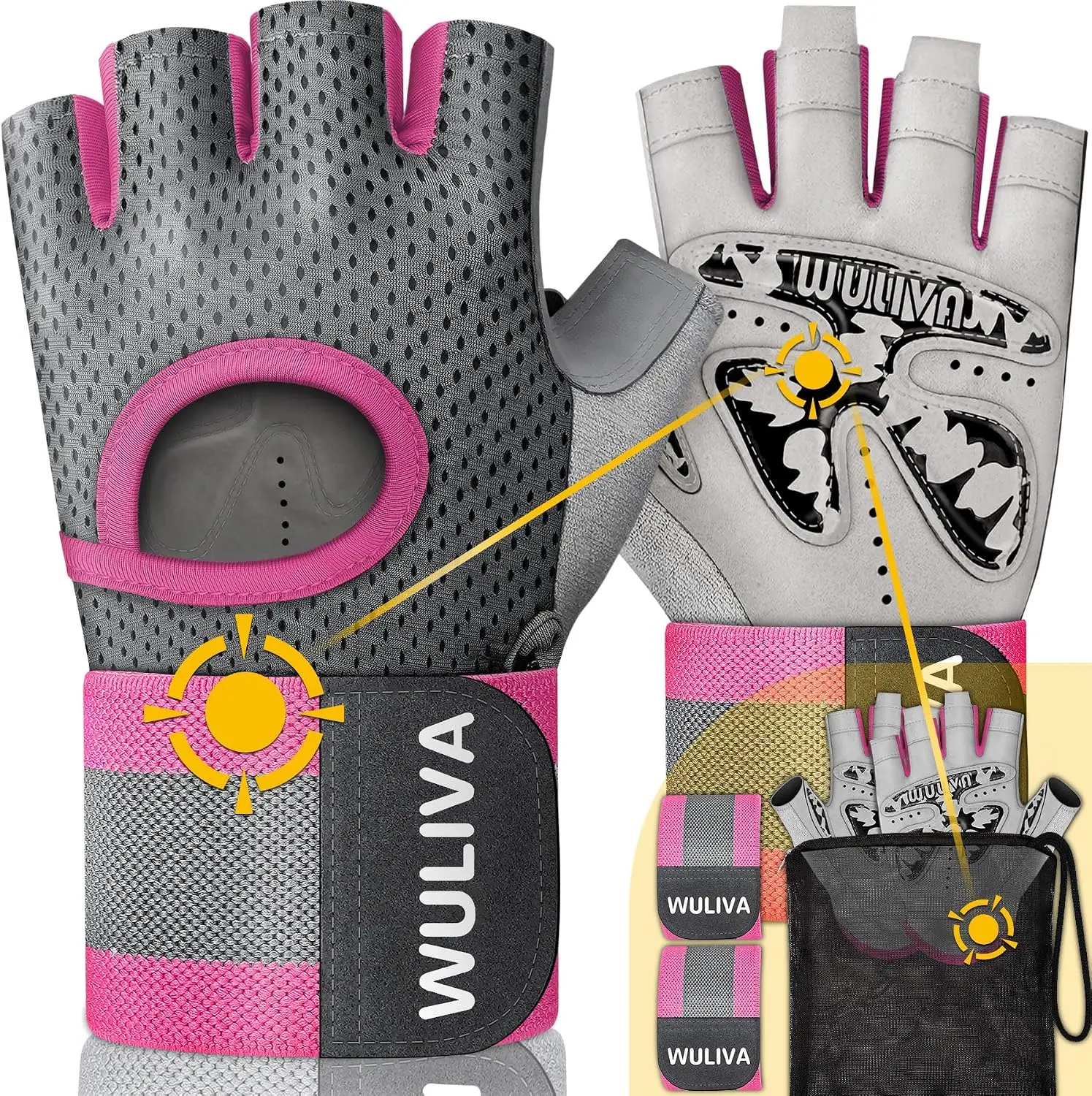 Gym Workout Gloves for Men & Women, Padded Wrist Support, Anti-Slip, Detachable Strap, Medium