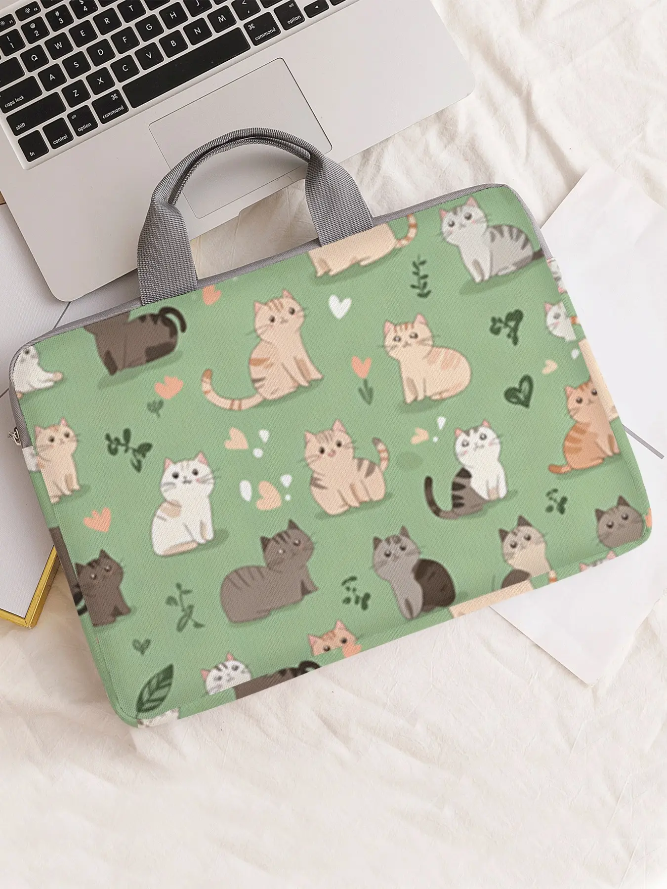 Cat Pattern Notebook Bag, Soft Laptop Sleeve, Tablet Case, Zipper Storage Pouch, Casual Style, All Seasons, Cartoon Design