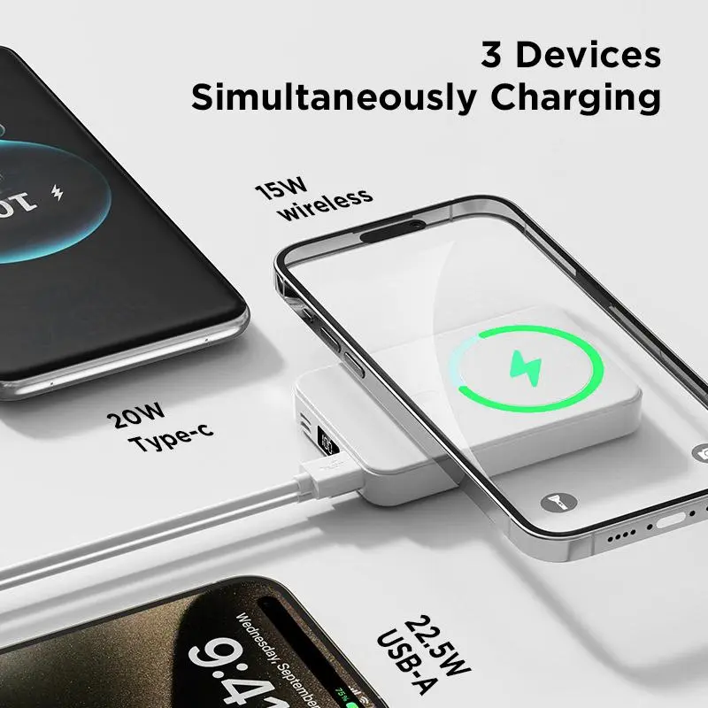 Power Bank Magnetico 10000mAh Con Ricarica Wireless E Wired – USB-C PD 22.5W, Compatibile Con IPhone 16/15/14/13/12 E Carica Apple Watch E AirPods