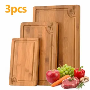 Kitchen 3/5-Piece Bamboo Cutting Board Set, Deep Carbonized Chopping Boards with Juice Groove for Meat, Fruit, Vegetables
