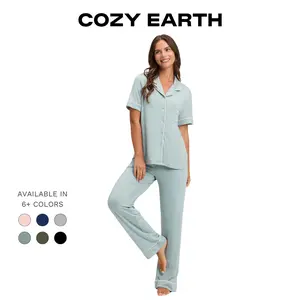 Cozy Earth Women’s Bamboo Stretch-Knit Pajama Set | Soft, Breathable Short Sleeve & Pant Set | Moisture-Wicking, Comfortable Fit
