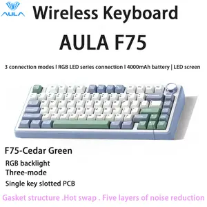 AULA F75 Wireless Mechanical Keyboard/2.4G Wireless/USB Charging/Bluetooth/RGB Backlit Wireless Keyboard Gaming Mechanical Keyboard Work Keyboard Multimedia Scroll Key Gift For Friends