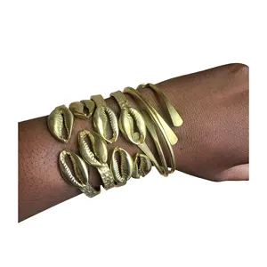 African Brass Cowrie Shell Bangle for Women - Fashion Accessory