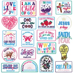 Valentine's Day 20Pcs Christian Iron on Patches Jesus Love You Iron on Clothes Patches Heat Press Bible Verse Embroidered DIY Accessories for Hat Sweaters Backpack Jacket
