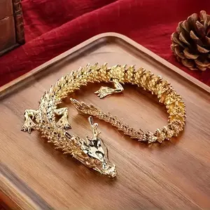 Majestic 3D alloy golden dragon statue with movable limbs - home desktop decoration, symbol of power and good luck new  years  decorations