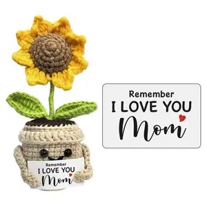 Remember I Love You MOM Handmade Crochet Cute Small Sunflower Gifts, Mothers Day Birthday Gift for Mom