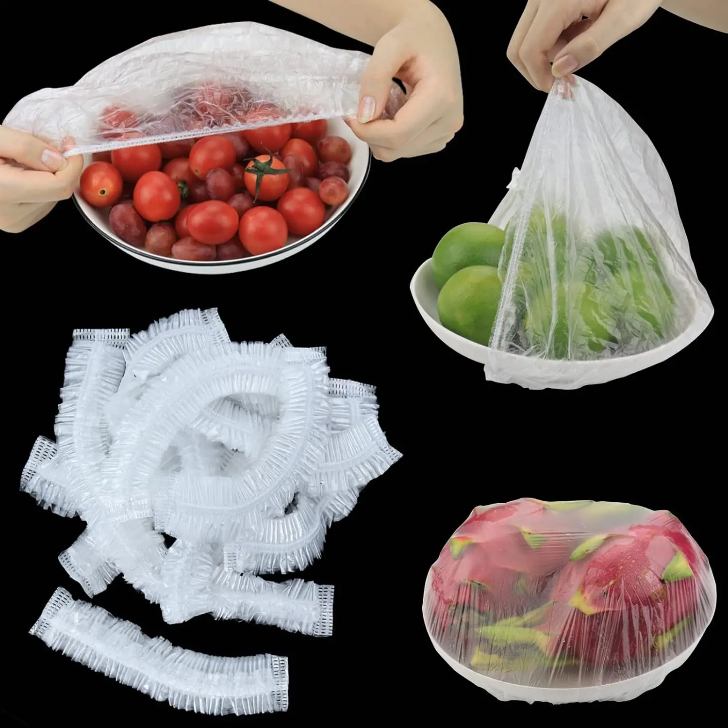 Fresh Keeping Bags 200 count with Elastic Disposable Shrinkable  Storage Covers for Kitchen Bowl/Plates