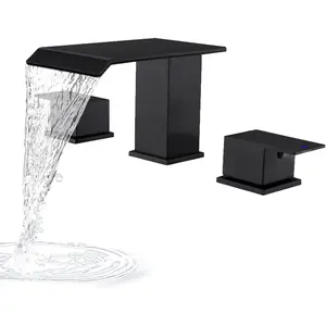 Matte Black Roman Tub Faucet, Deck Mount Bath Tub Faucet Set 3 Hole Waterfall Bathtub Faucet High Flow Garden Tub Filler