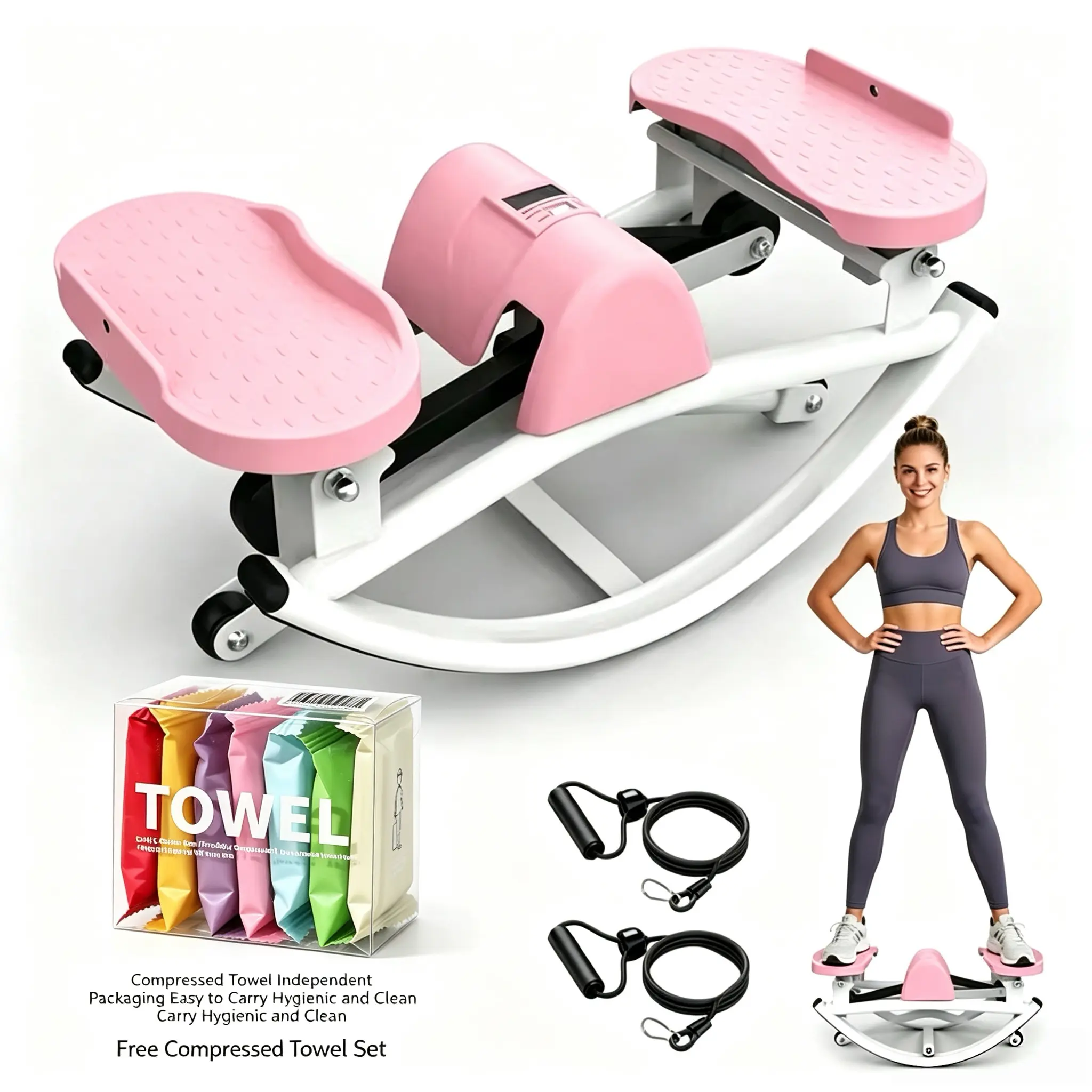 Multifunction Twist Stepper with Resistance Bands, Foldable Steel Cardio Machine for Home Gym & Upper Body Workout, Anti-Slip Pedals, LCD Monitor, 330 LBS Capacity, Cardio Exercise Machine, Upperbody Workout