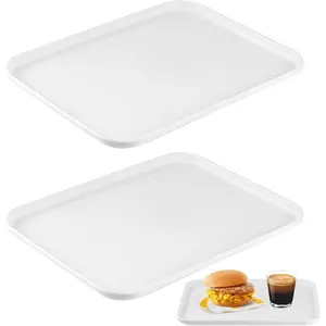 2 Pcs White Serving Trays for Party Supplies Plastic Platters for Serving Food Fruit Platter for Parties Reusable Rectangular Trays for Snack Fruit Buffet Cookies in Kitchen Holiday Christmas