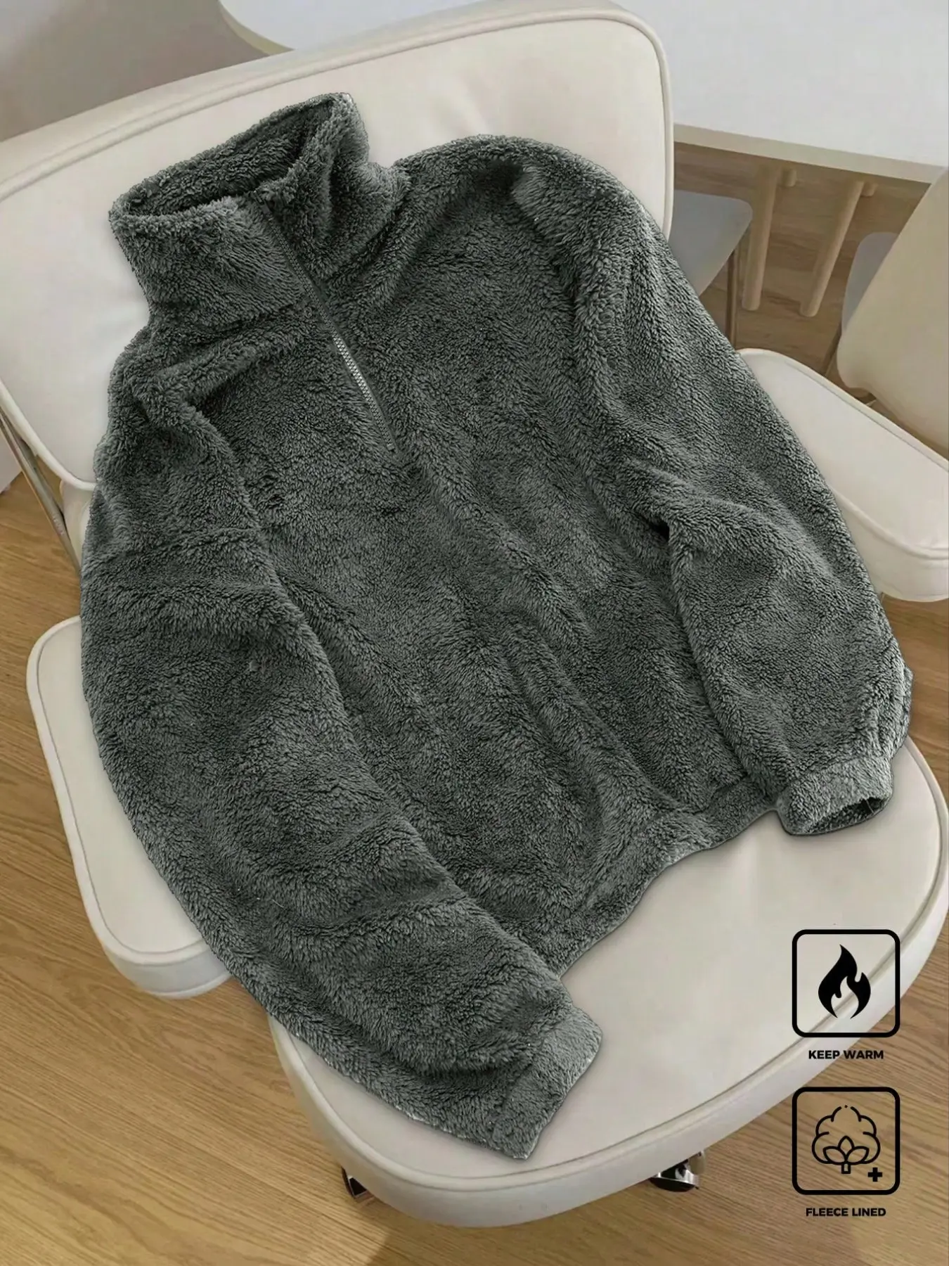 Men's Fuzzy Half-Zip Pullover, Soft Sherpa Fabric, Stand-Up Collar, Long Sleeves, Plaid Pattern, Cozy Winter Wear, Coats, Casual & Layering, Fuzzy Jacket, Casual Fitted Jacket