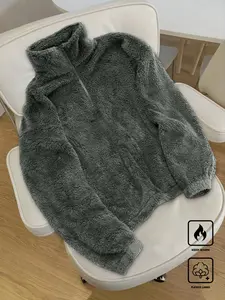 Men's Fuzzy Half-Zip Pullover, Soft Sherpa Fabric, Stand-Up Collar, Long Sleeves, Plaid Pattern, Cozy Winter Wear, Coats, Casual & Layering