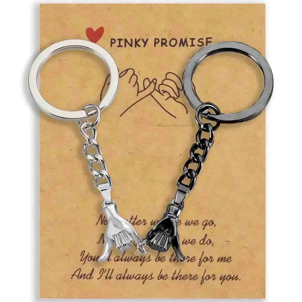 2PCS Pinky Promise Matching Keychains, Heart-warming Gift for Friends, Lovers, Families with a Touching Message Card, 1 Set 2 PCS Silver & Black, Metal Material, Perfect Mother's Day Gift, SummerVibes, Gifts For Boyfriend, Birthday Gifts For Gf