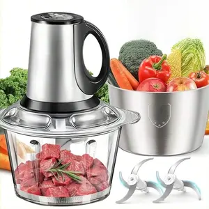 Food Processor With 2 Bowls For Home And Kitchen Use, 3L Electric Food Chopper Meat Grinder For Meat/Vegetable/Fruits/Nuts With 2 Sets Bi-Level Blade, Meat Grinder, Electric Dough Mixer