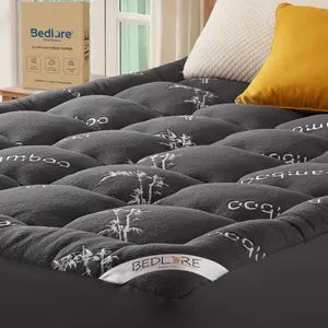 【SummerWins】BEDLORE Bamboo Mattress Topper, Thicken Pillow Top Pad for Comfy Mattresses, Cooling Mattress Cover with 6-18" Deep Pocket, Pressure Relief Bedding Protector for Home & Hotel