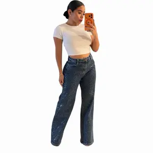 Sparkly Denim Design Front Denim Style Pants  Womenswear Bottom Jeans